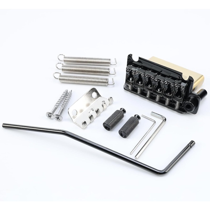 10.8mm Electric Guitar Tremolo Bridge - Heavy-Duty Stainless Steel Plate with Brass Saddles & Block, 2-Point Design, Adjustable Saddles for 6-String Guitars - Vacuum Black Finish, Guitar Pickup, Guitar Part, Bass Guitar Bridge Black
