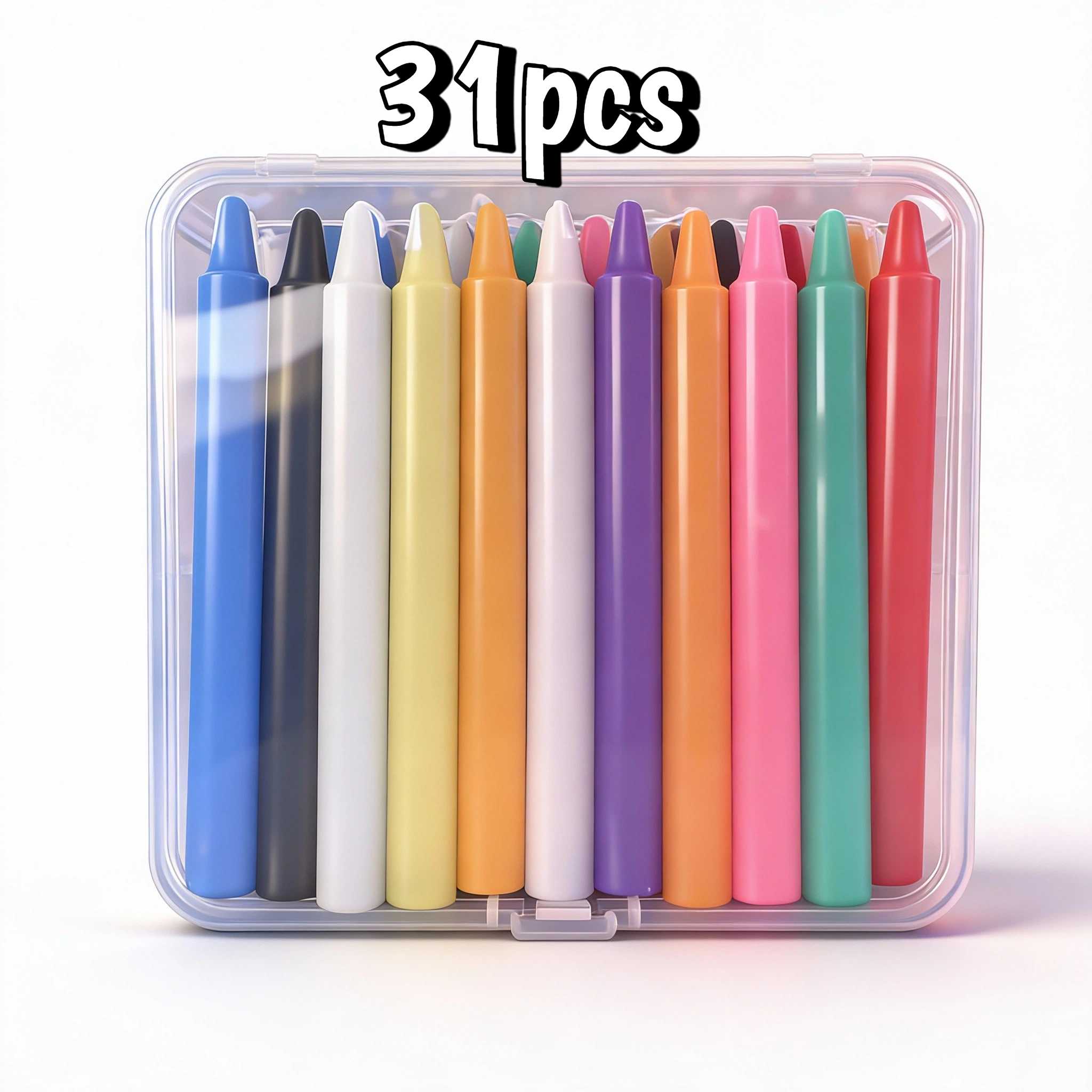 31 Pack Spell Chime Candles - Slim Long Design (4.33"l X 0.4"w), 1hr , Square Plastic Box | &