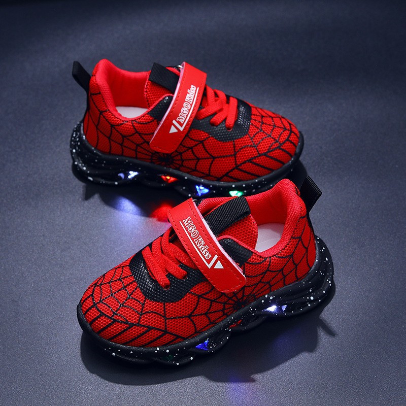 Boys' Stylish *-the-Dark Sneakers Breathable Mesh, Spider Web Design,  Light-Up Casual Sneakers for Outdoor and Street