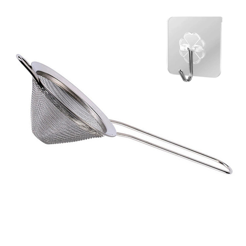 TEMU 2pcs Set - 1 Stainless Steel Cocktail Strainer + 1 Hook - Fine Mesh Conical Bar Strainer