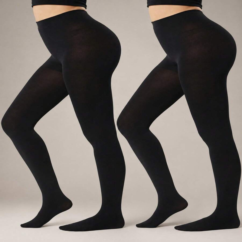 TEMU 2 Paar Damen Schwarze Warme Fleece-gefütterte Leggings, Frühling/Herbst Lässige Elastische Slim Fleece-gefütterte Strumpfhose, Weiche Bequeme