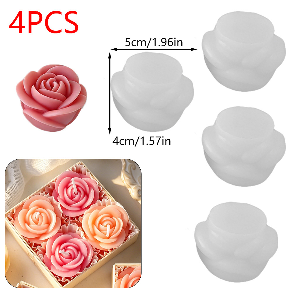 TEMU Moule en pour bougie d'aromathérapie parfumée à , lot de 4 pièces, moule 3D pour résine de fleur multi-pétales, outil de fabrication de savon et