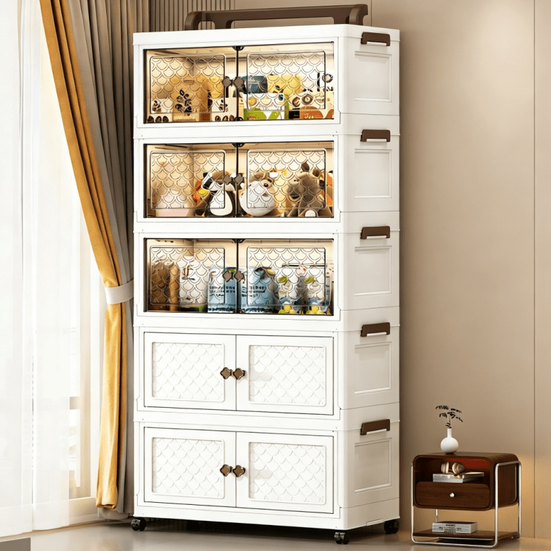 TEMU Meuble de rangement pliable à 5 niveaux, grande , boîte de rangement en plastique avec roulettes et couvercle, organisateur de tiroir empilable,