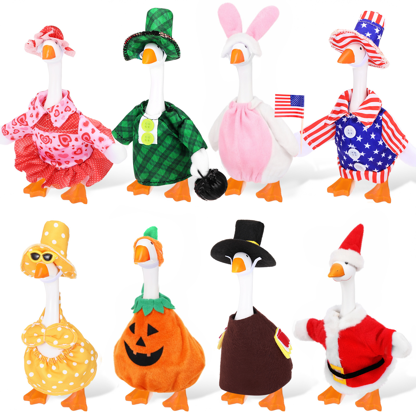 TEMU 8 Set 7 Inch Holiday Porch Goose Outfits 250th Anniversary Summer Fall Halloween Christmas Valentine Easter Lawn Porch Goose Clothing Multi-item