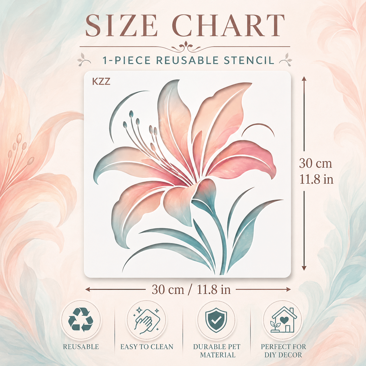 TEMU Kzz Premium Botanical Lily Flower Painting Stencil, Large Reusable Elegant Template For Wall Art, Canvas, Fabric, Frame, And Home Decor Projects