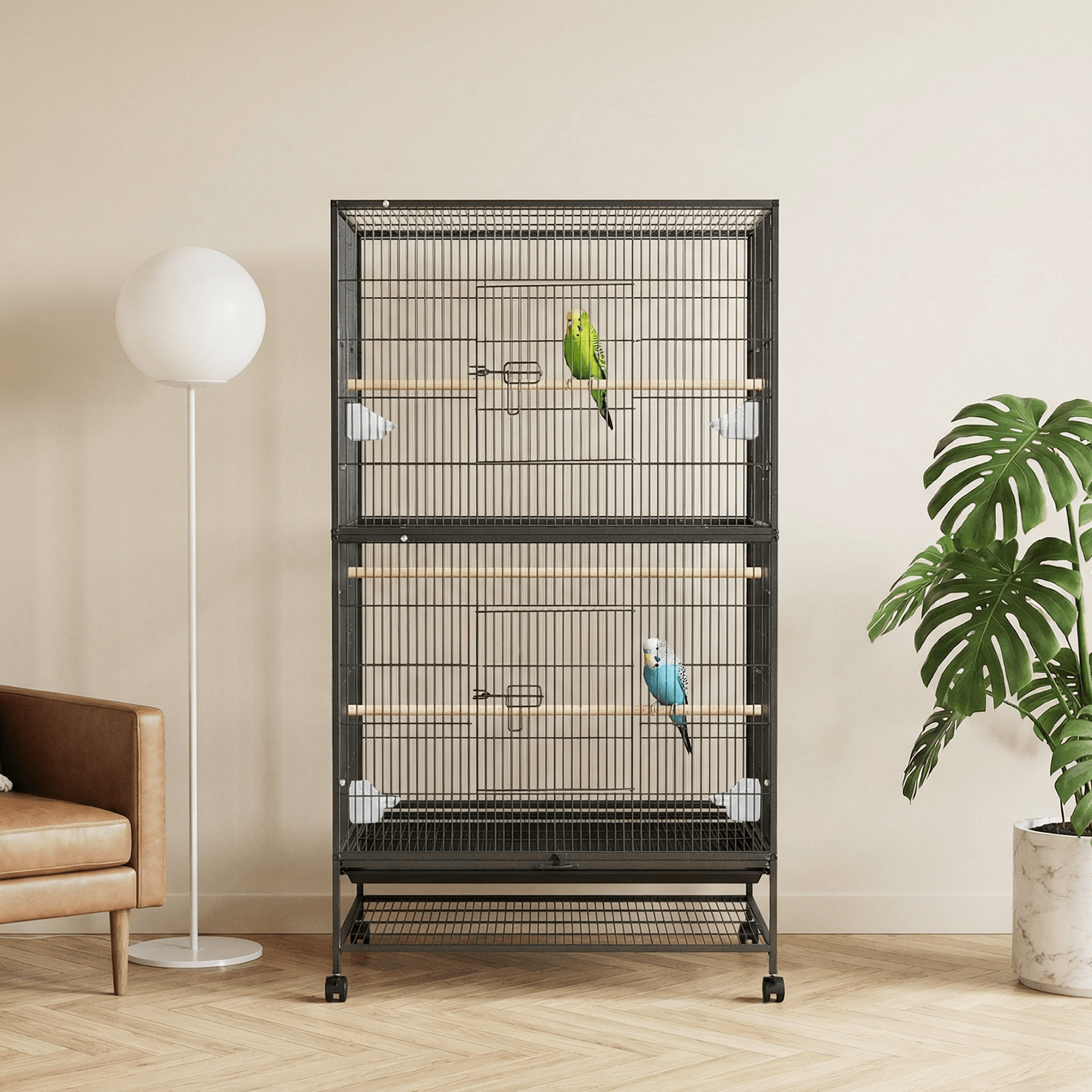 TEMU Bird Cage With Rolling Stand Including Tray 3 Perches And Cups Aviary For Parakeets Macaws And