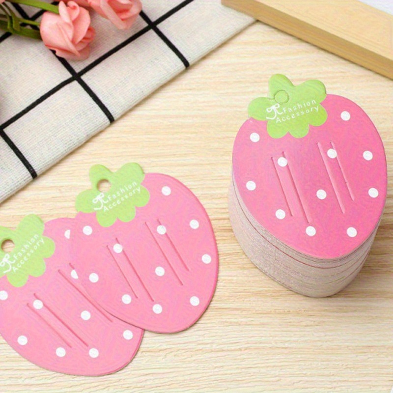 TEMU 100 pezzi di espositori da appendere in cartone a forma di fragola - Design a rosa e con decorazione di foglie , utilizzati per gioielli,