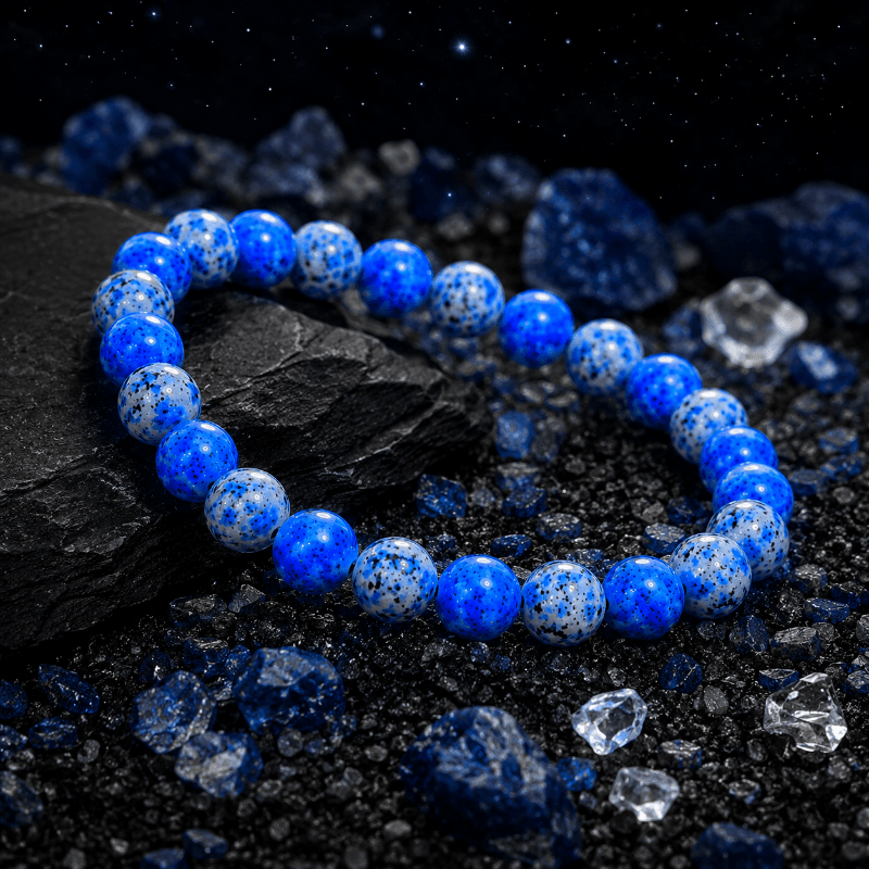 Deep Blue Nebula Spotted Texture Round Bead Bracelet