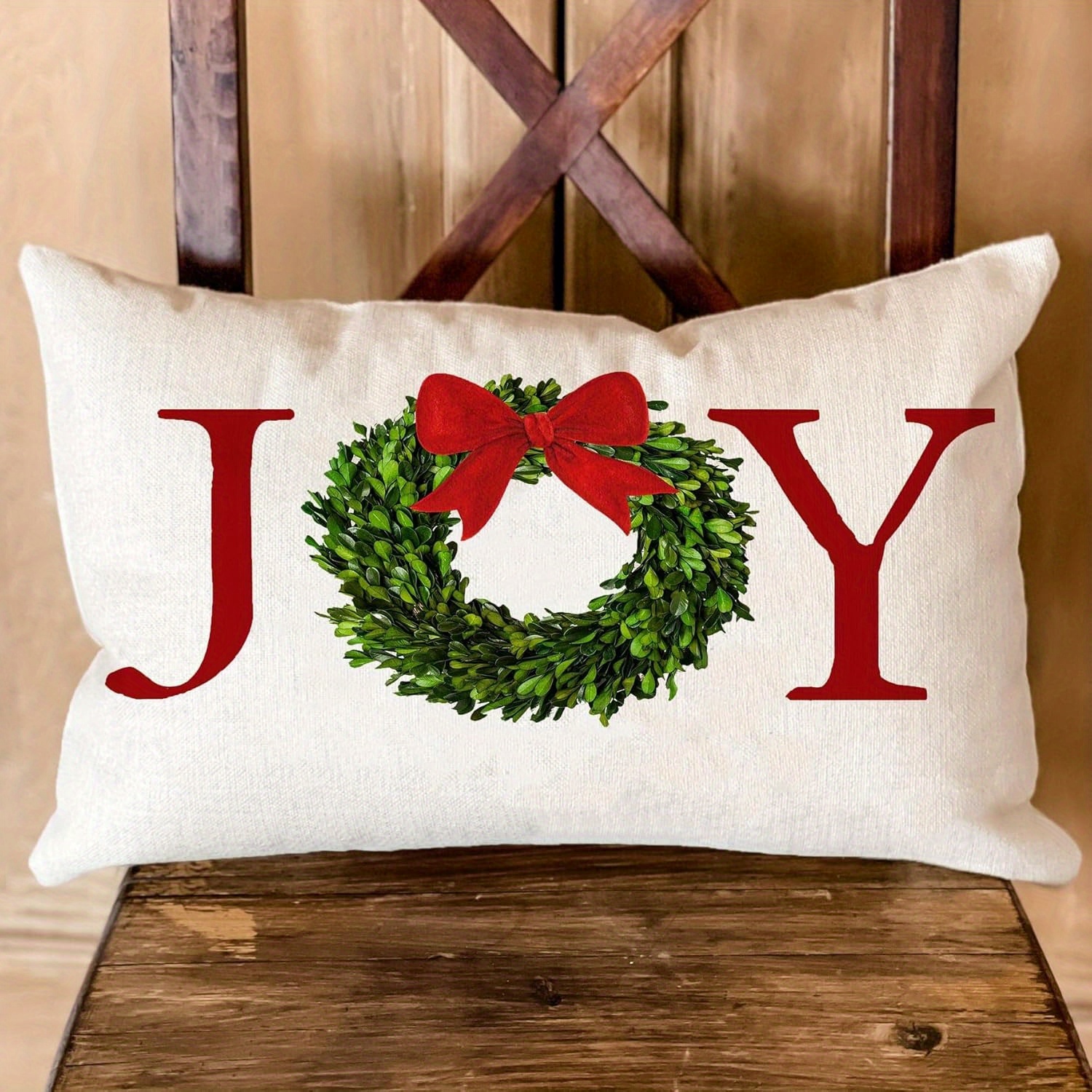 TEMU 2d Flat Printing, 1pc, Christmas - Themed Pillow Cover, Wreath & , Holiday Decor Single-sided Printing, Without Embroidery, Pillow Inserts Not