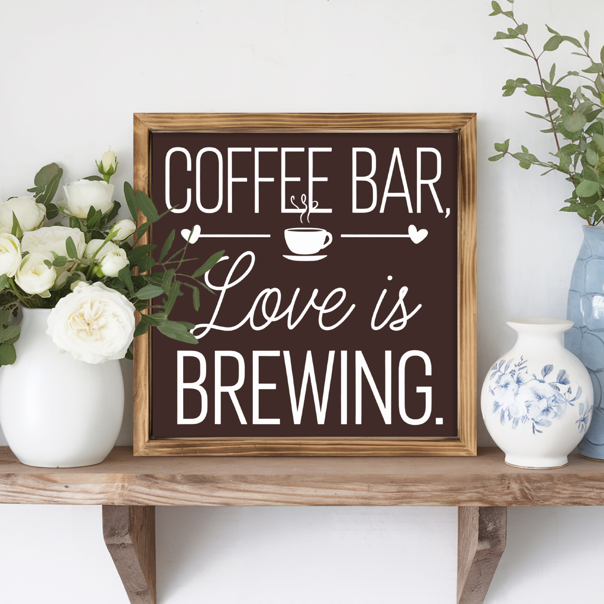 

'' Wooden Sign - Rustic Farmhouse Decor For Coffee Bar, Kitchen & Living Room - Perfect Wall Or Desktop Accent, 8x8 Inch