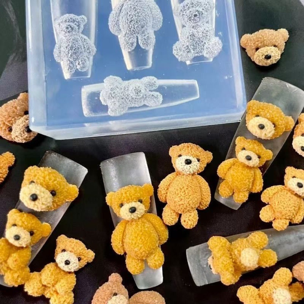 TEMU -carved Bear Cartoon Silicone Molds For Nail Art - Brown Bear High- Silicone Molds; Creative Internet-famous Diy Press-on Nail Ornament Molds,