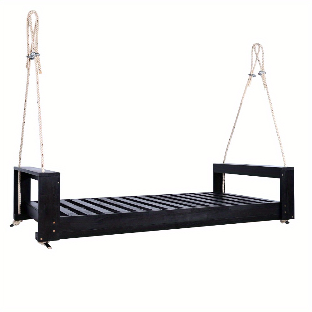 Garden seating. Swing chair. Double-sized porch swing bed seating set with hemp rope swing frame, suitable for gardens and backyards. Minimalist rustic style, ideal for courtyards and gardens. Mattress sold separately.
