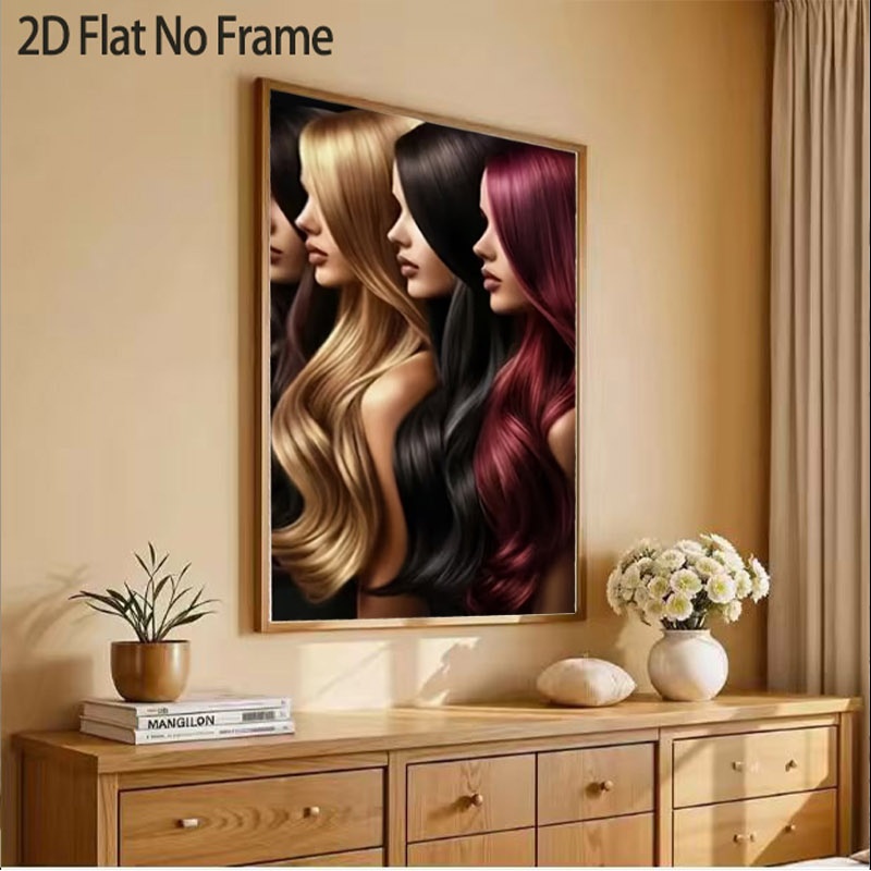 TEMU 2d Flat, 2d Flat, 2d/flat 1pc Frameless Canvas Poster Print; Fashionable Hairstyle Canvas Poster, Suitable For Salon Home Bedroom