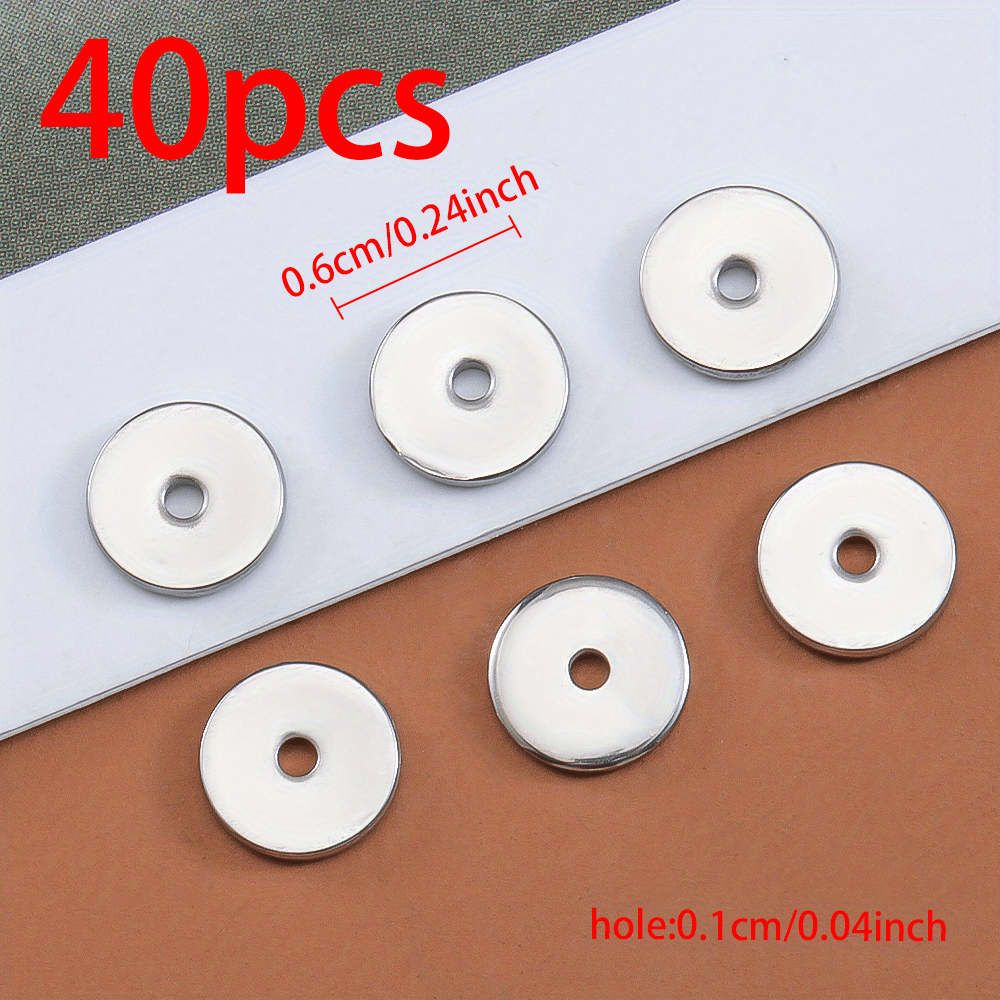 TEMU 2d Flat - 40pcs Stainless Steel Round Spacer Beads Locator Beads Flat Beads Bulk Beads For Necklace Bracelet Jewelry Homemade Beading Supplies