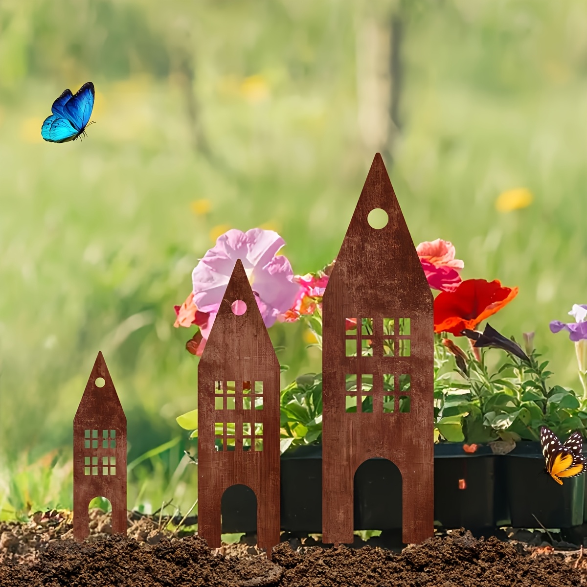 TEMU 2d Flat, [2d Flat] A Set Of 3 Rustic-style Acrylic Garden Stakes With 2d Flat Printing, Suitable For . Yard Art Decorations, Nature-themed
