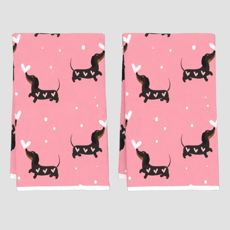 

2-pack Decorative Polyester Kitchen Towels, Woven Super Towels For Bathroom, , Oblong, Machine Washable - Use For Kitchen, Restaurant, Hotel, Car Cleaning - Cute Dachshund Pattern