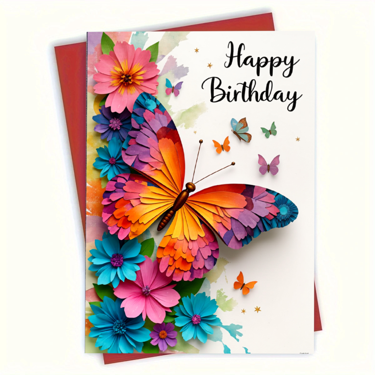 1pc Birthday Card Colorful Floral Print Happy Birthday Greeting Card Suitable For Birthday Celebration Party Gift