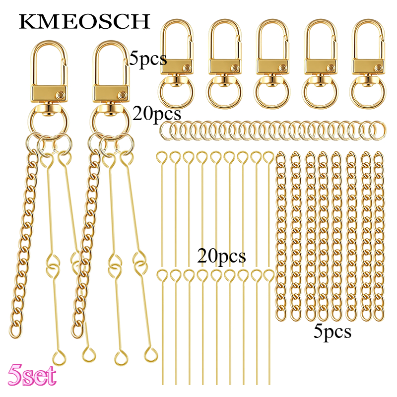 TEMU 5 Sets Diy Beadable Keychain Kit With 3 Strands (5pcs Keychains + 20pcs Jump Rings + 20pcs Eye Pins + 5pcs Chains), Blank Elegant Beading