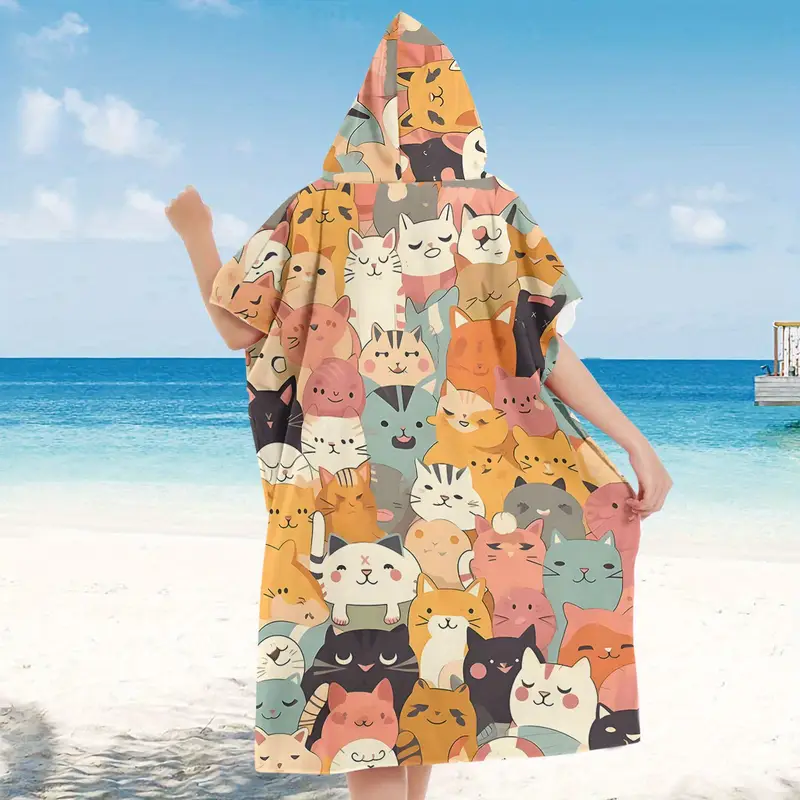 Women's Hooded Towel Dress - Cute Cat Pattern * Microfiber Beach Cover-Up, Flattering Fit for Poolside Lounging & Bathroom Use, Lightweight & Stylish * Women's Hooded Towel Dress - Cute Cat Pattern * Microfiber Beach Cover-Up, Flattering Fit for Poolside Lounging & Bathroom Use, Lightweight & Stylish *
