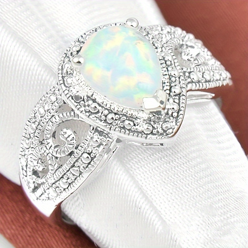 TEMU Women's Fashion Synthetic Opal Ring, Valentine's Day Gift