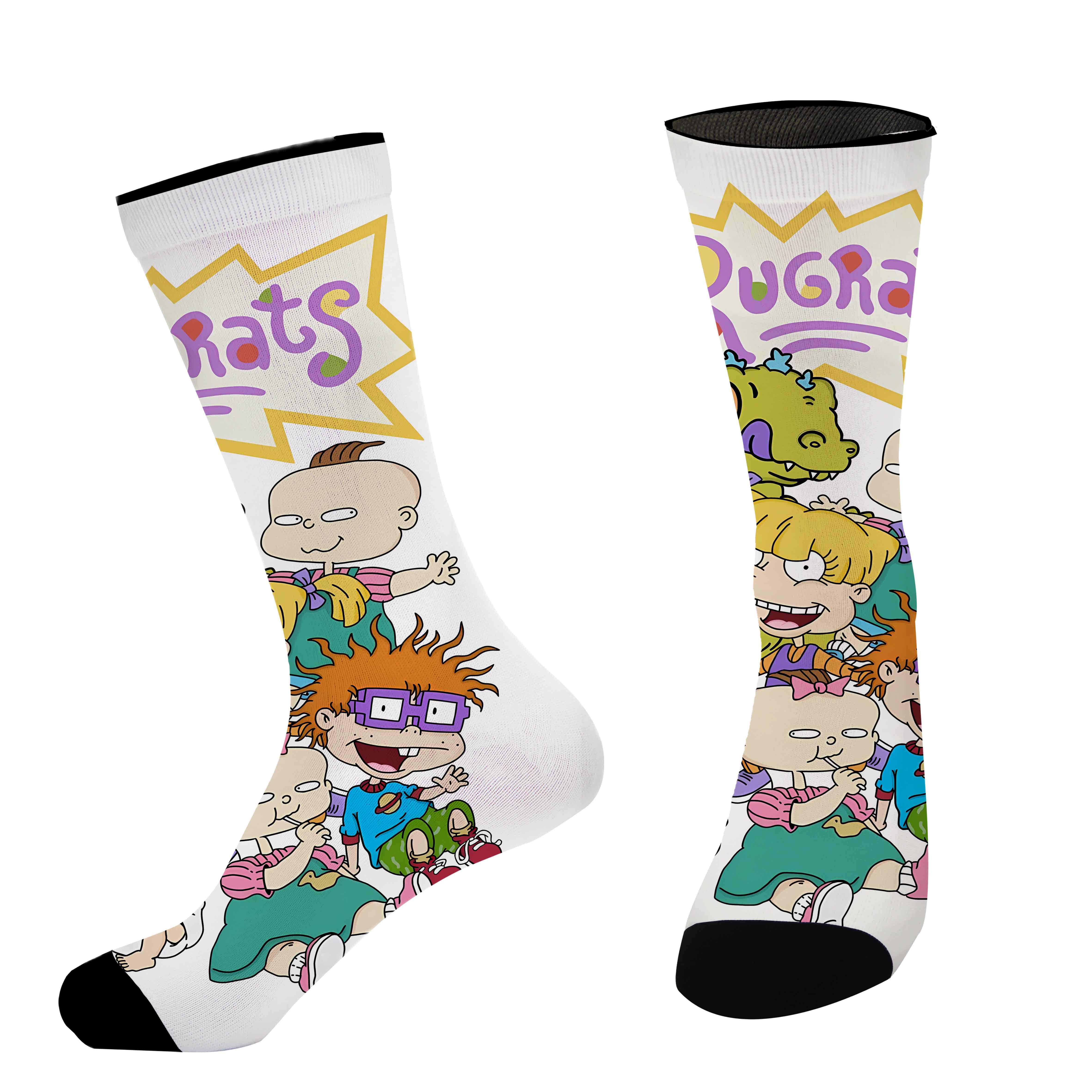 TEMU 1 Pair Men's Novelty Graphic Socks - Random Cartoon Print, Soft Polyester & Elastane Blend, Breathable Moisture-wicking Sports & Casual Socks, Machine Washable, Novelty Socks, Everyday , Design