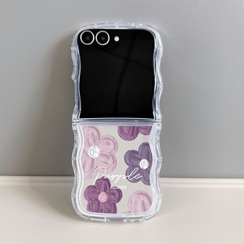 TEMU para Teléfono - 6427 Base Pintura al Óleo Flor Grande Transparente TPU Plegable Cobertura Total Anti-Caída para Teléfono para Samsung Galaxy Z