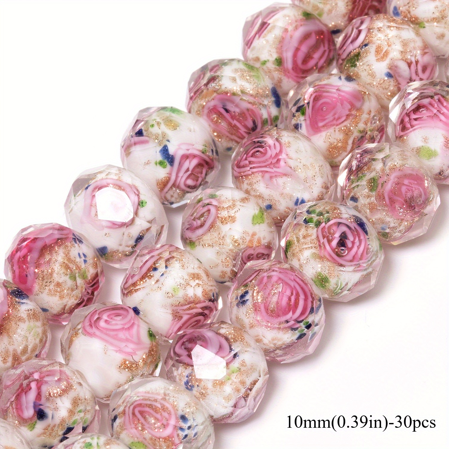 Image of White Pink Lampwork Pattern Loose Spacer Beads For Jewelry Making Diy Gorgeous Bracelets Necklace Earrings Crafts Supplies