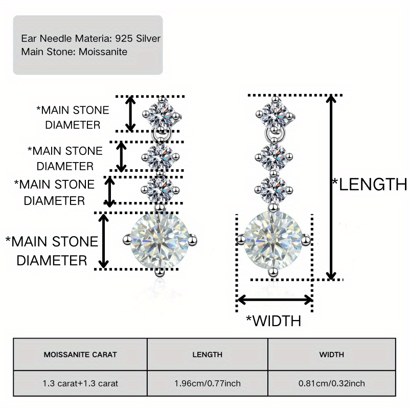 Women's 1.3 Carat Moissanite Stud Earrings, Perfect Gift for Her