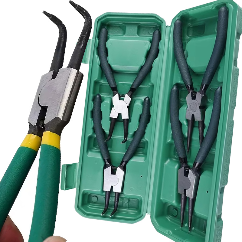 TEMU Set Of 5pcs Snap For Ring Pliers In 7-inch Sizes, Designed For Removing Retaining For Rings With Straight And Bent Jaws, Including Pliers For