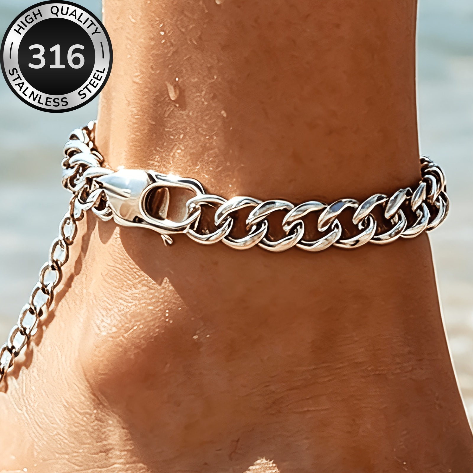 TEMU 1pc High-quality Individual Stainless Steel Cuban Anklet, Anti-fading, Hypoallergenic, Adjustable Extended Anklet Premium Steel Material