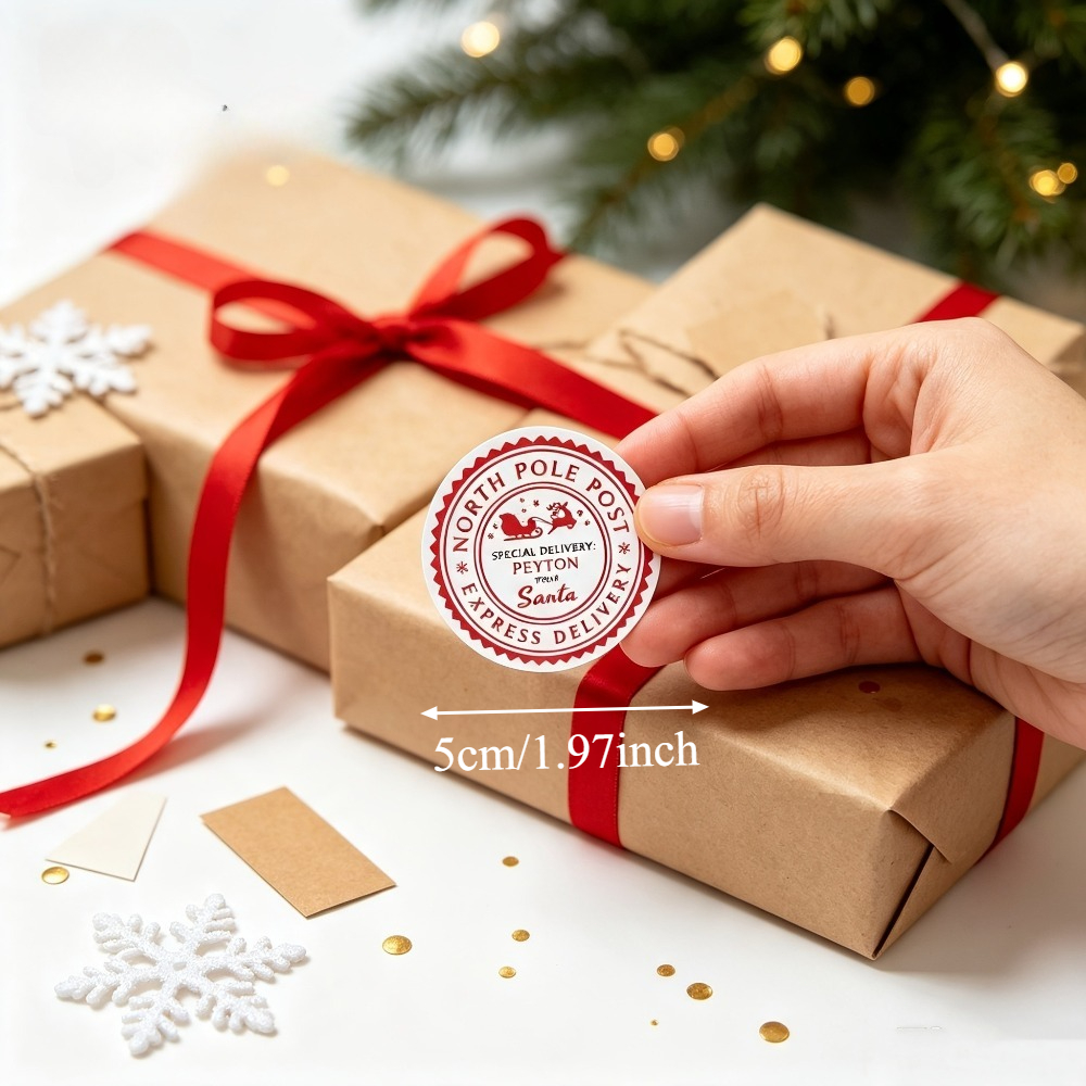 TEMU Personalized Custom Santa Claus Sticker Label, Round Sticker Label, Custom Christmas Gift Label North Pole Delivery Santa Claus Stamp