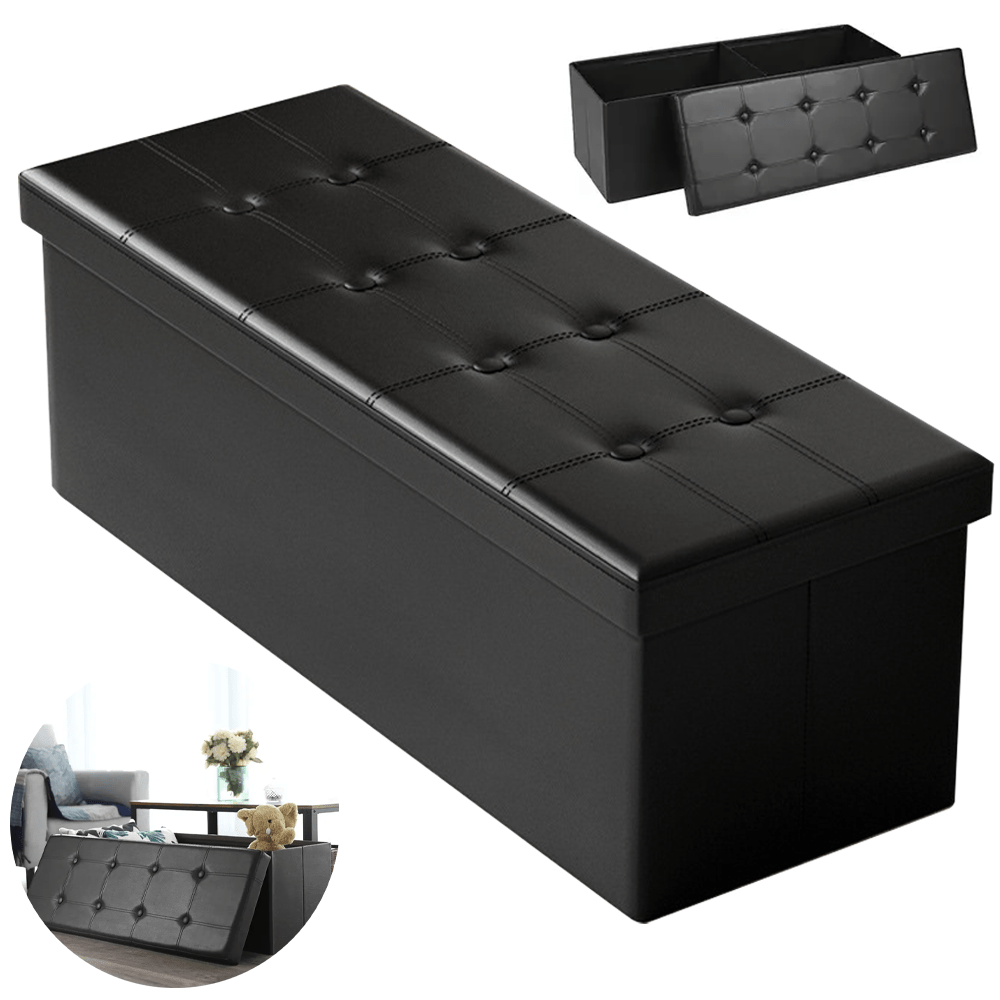 TEMU 110 X 42 X 42cm Faux Leather Folding Storage Ottoman Bench, Heavy Duty Large Capacity Storage Chest, Padded Seat Footstool, Multifunctional