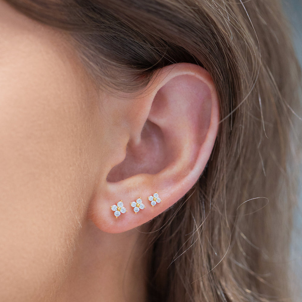 3 Small Retro Four Leaf Clover Earring Set