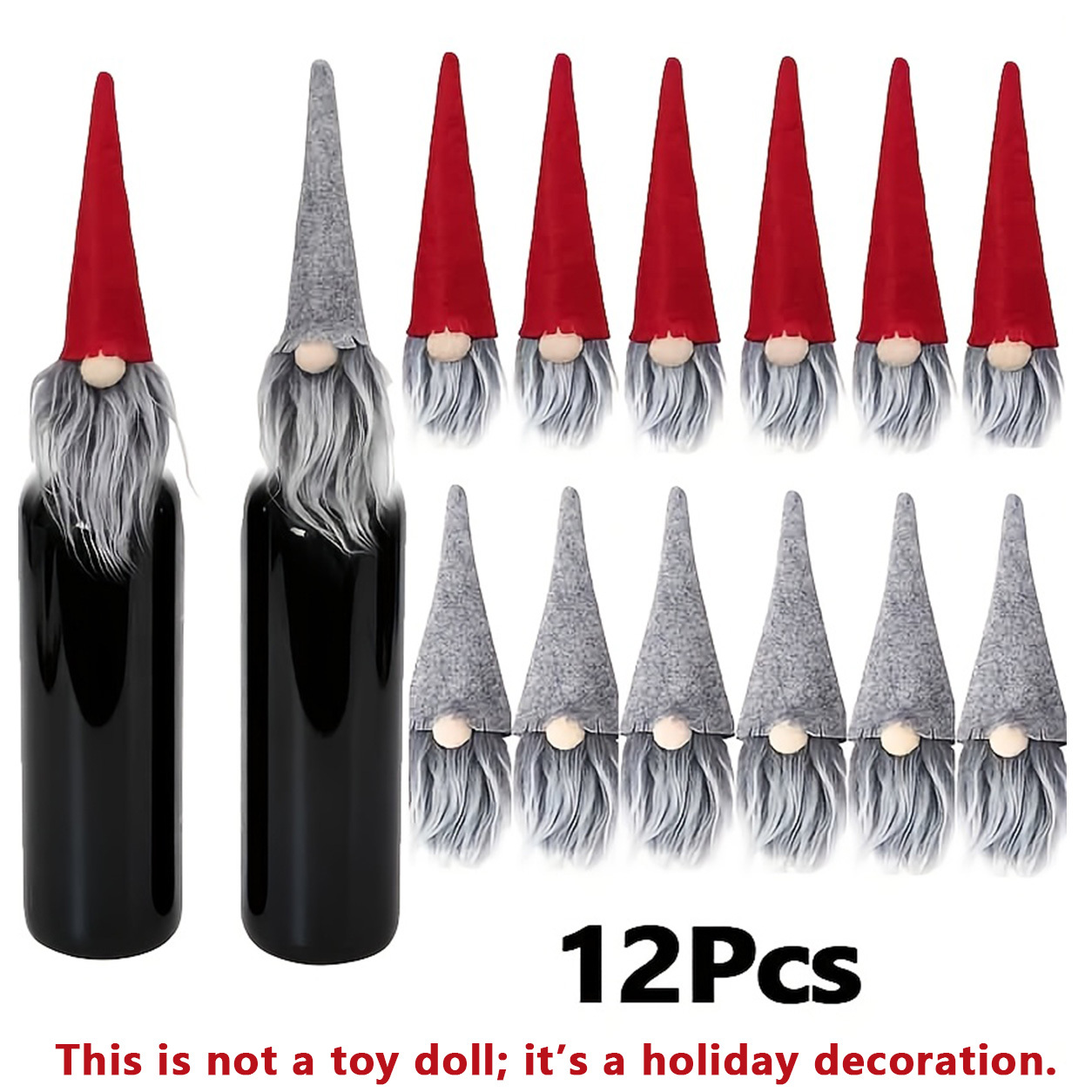TEMU 12pcs Set Of Red And Gray Christmas Wine Bottle Covers, Suitable For Christmas Party Decorations