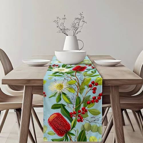 australian floral table runner red flower plants vintage restaurant decor easy clean polyester fiber suitable for all in room christmas easter vintage australian botanical decor