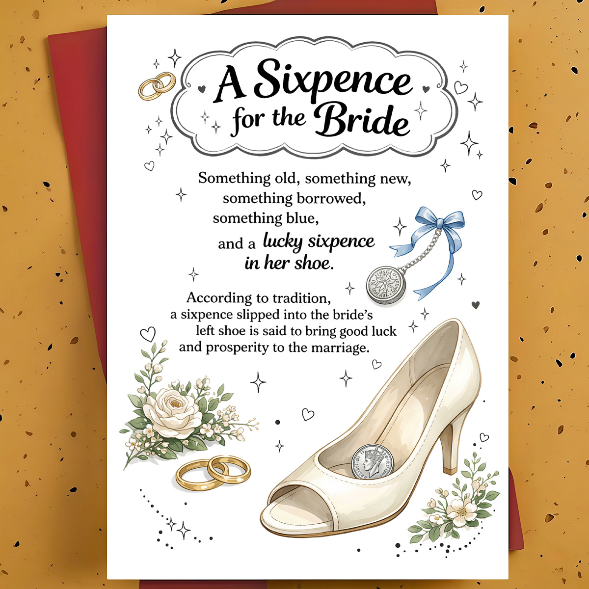 1pc Wedding Card Featuring A Sixpence , A Good Luck Keepsake Something Old, New, Borrowed, And Blue. This Is A Thoughtful Gift Mother, , Or Bridesmaids