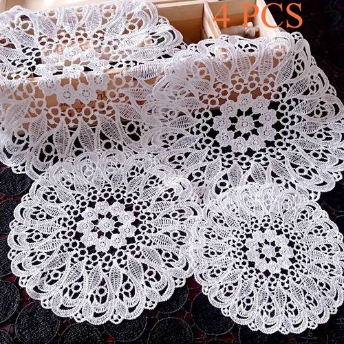 item picture 4pcs lace floral embroidery placemats coasters suitable for table decoration wedding christmas party new year tablecloth