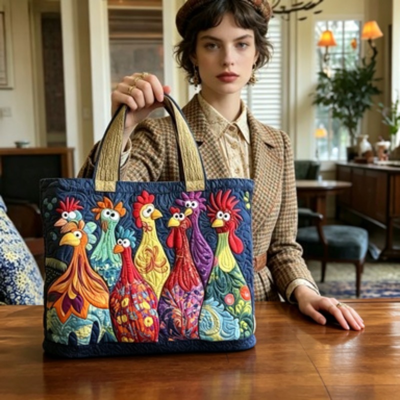 Colorful Rooster Tote Bag, Bohemian Style Animal Printed Handbag, Fashion Accessory, Universal Style For Daily Outing And Shopping