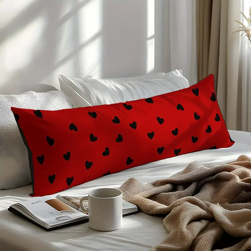 1 themed pillowcase large 3 printed friendly polyester red with black hearts design bedroom or as a romantic gift for couples birthdays and more gift pillow printed polyester fabric Product details 4