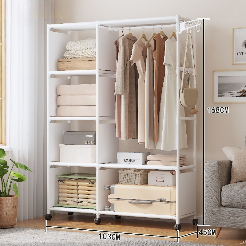 Easy To Assemble Portable Wardrobe | Heavy Metal Frame With Hooks And Rollers | Multi Functional Storage Solution Suitable For Bedrooms, Apartments, And Offices