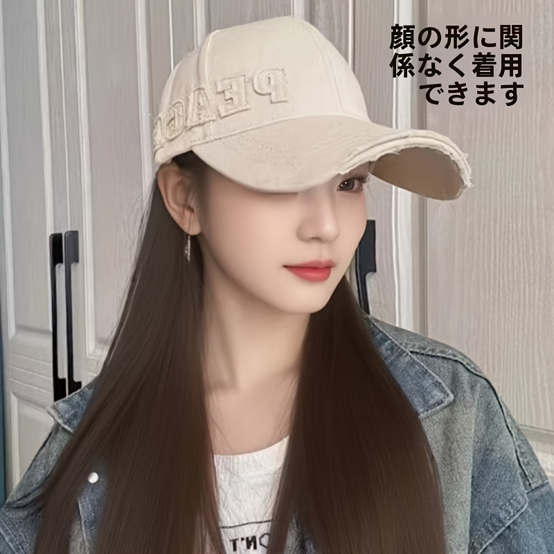 TEMU 【商品名】レディース ヴィンテージ ベースボールキャップ - ワイドブリムハット、調節可能なストラップ、大きな周囲、ダメージスタイル、ダックビルデザイン、カジュアルにもルにも最適 (カジュッション)、通気性のある生地、日本発荷