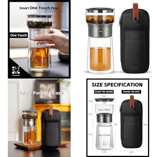 portable tableware modern glass tea infuser teapot touch tea maker for loose tea diffusers with insulated mug and portable tea kits cool gongfu tea pot for black gifts portable tableware