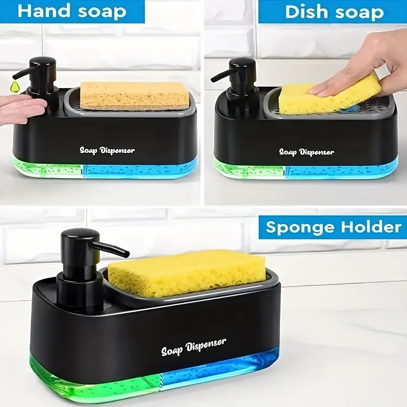1 functional dish soap dispenser set with sponge holder kitchen bathroom soap dispenser plastic freestanding no battery needed perfect pump head leak proof design great christmas halloween gift christmas decoration Product details 1