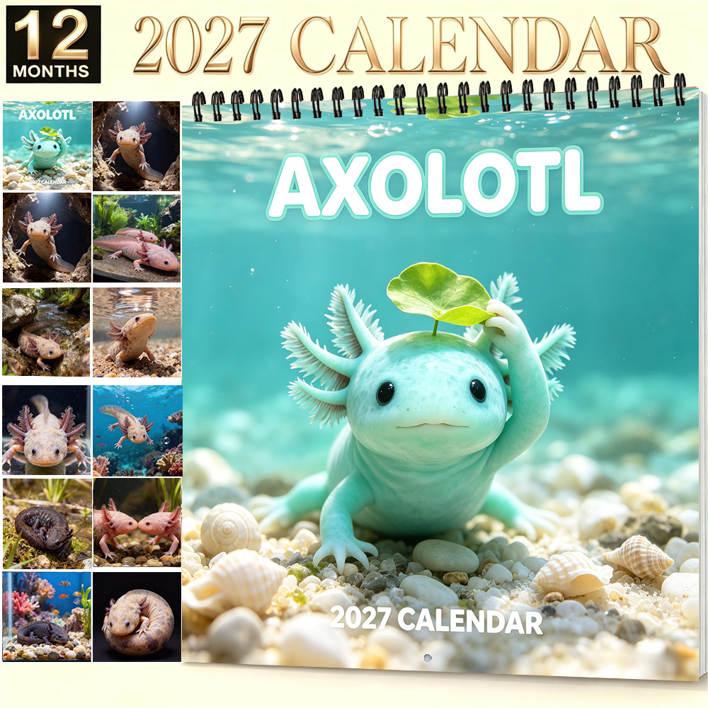 TEMU 2027 Wall Calendar 8.3x8.3 Inch Cute Axolotl Themed Monthly Calendar For Home Office Classroom Decor Suitable For Christmas Halloween New Year