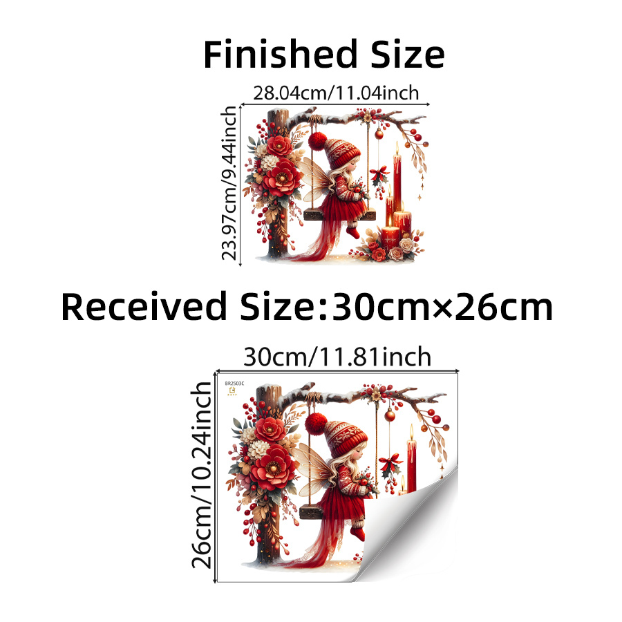 TEMU 1pc Christmas Window Decals Removable Xmas Glass Stickers, Cute Elf Swing With Red Berries Flowers Candles, Self Adhesive Decor For Living Room