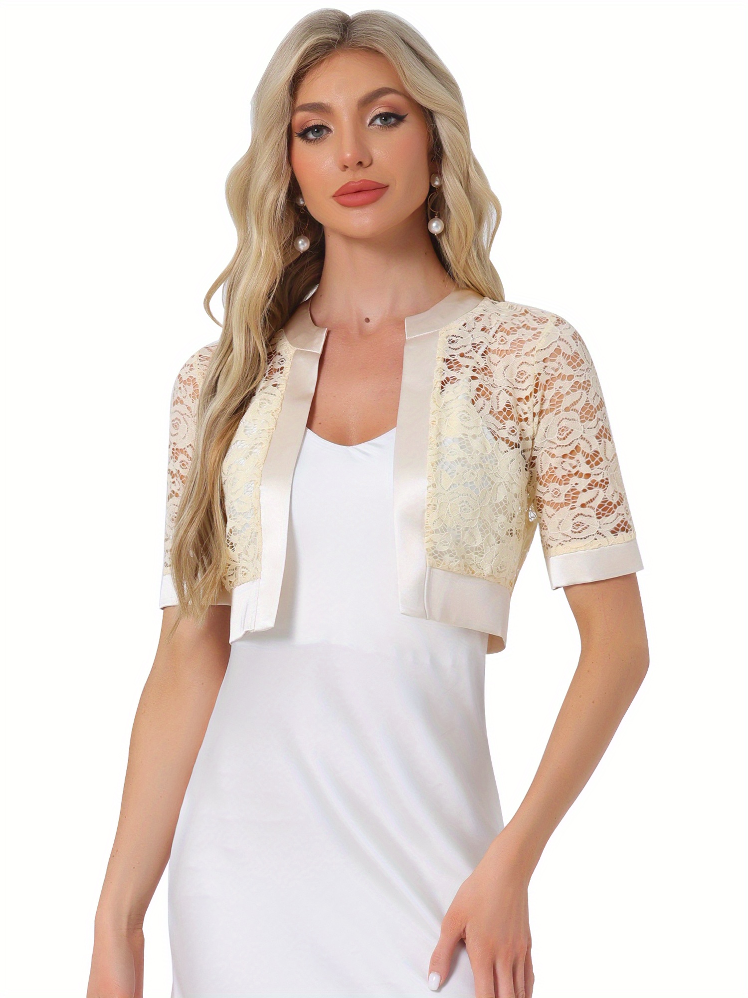 Bolero De Encaje Para Mujer - Chaleco Corto Elegante Con Mangas 3/4, Ideal Para Bodas, Fiestas, Verano Y Eventos Especiales