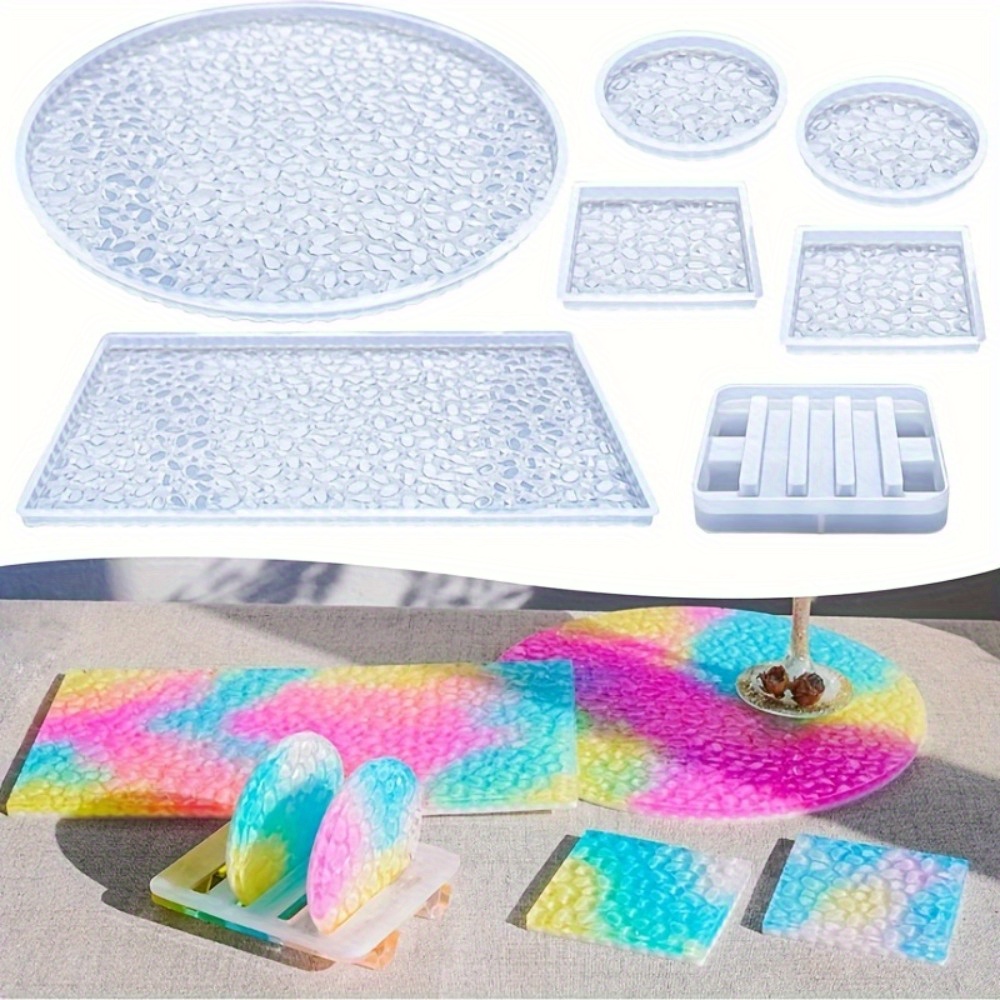 Image of 7pcs Epoxy Resin Molds Set, Silicone Tray Molds, Round Silicone Coaster Molds, Bottom Resin Casting Molds, Silicone Molds For Diy Resin Coaster Tray Home Decor