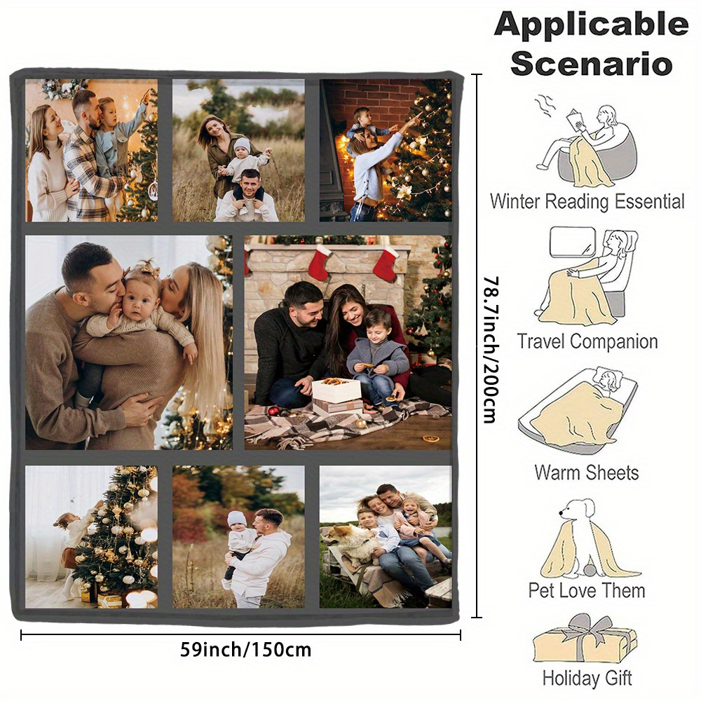 1pc cozy custom photo flannel blanket personalized picture throw for couples family soft warm memory blanket ideal for office bed sofa armchair napping camping travel machine washable     multipurpose polyester knit details 9