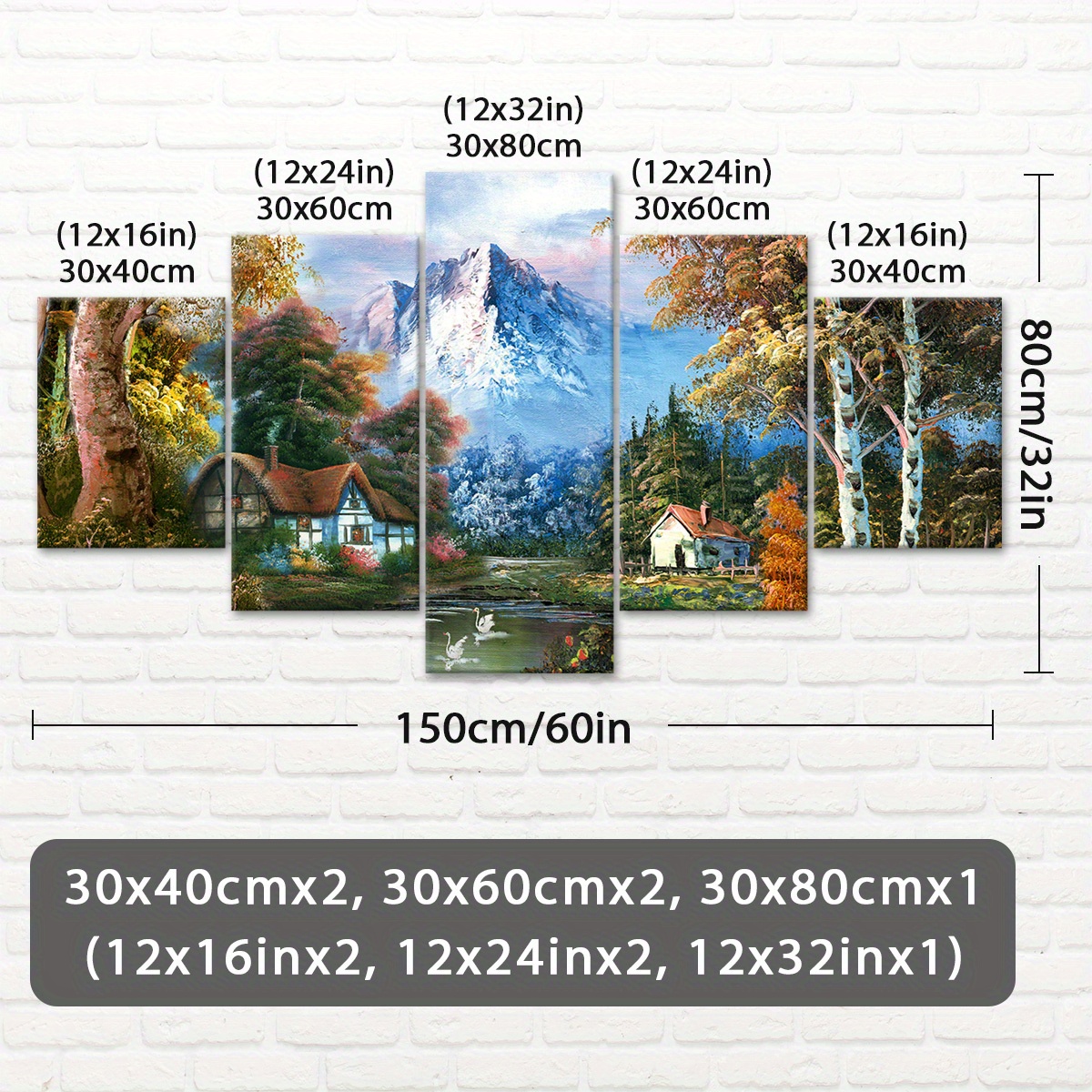 TEMU 5pcs Exquisite Wooden Framed Landscape Painting Canvas, Good Gift For Friend, Pattern Art For Home Decoration, Wall Decor For Living Room,