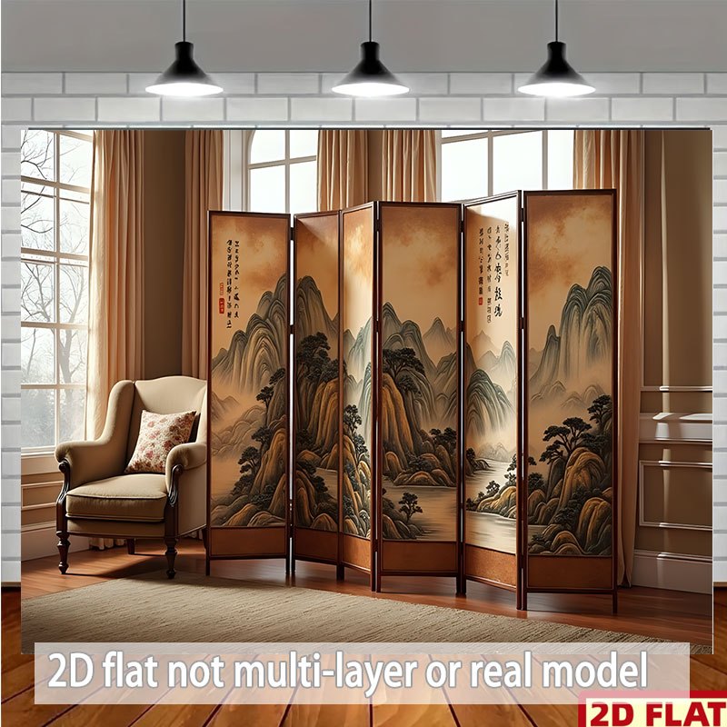 2d flat 1pc elegant folding screen banner with armchair multicolor suitable for winter new year   parties polyester decoration for   room partition gift for planners 2d   6ft 244cmx183cm 7 5ft 213cmx152cm